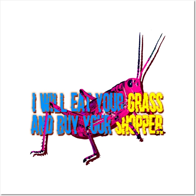 grasshopper popart colorful insect with text Wall Art by denpoolswag